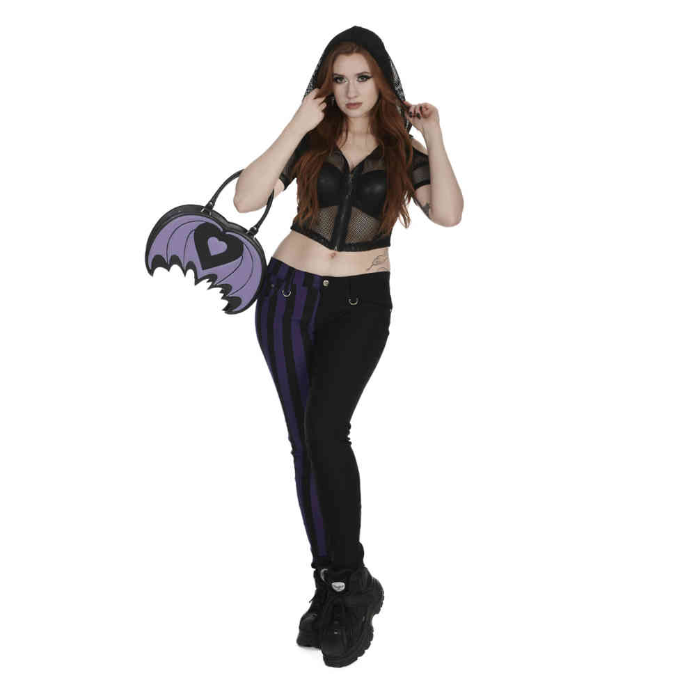 Banned - Half Black Half Striped Skinny fit broek - Paars/Zwart